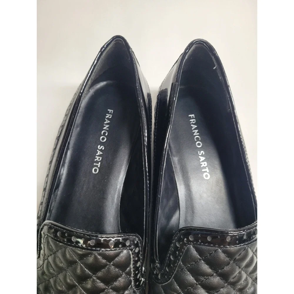 Franco‎ Sarto Loafer 9M Black Patent Faux Leather Quilted Women's, L-Tweed2, EUC